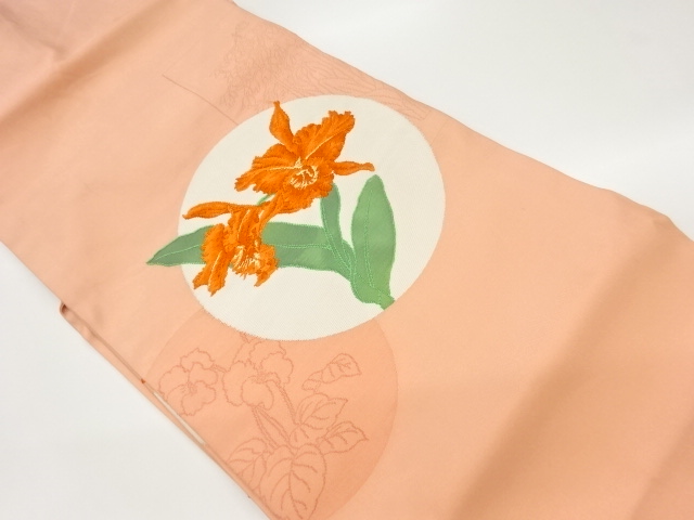 JAPANESE KIMONO / VINTAGE NAGOYA OBI / WOVEN FLOWER & ROUNDEL